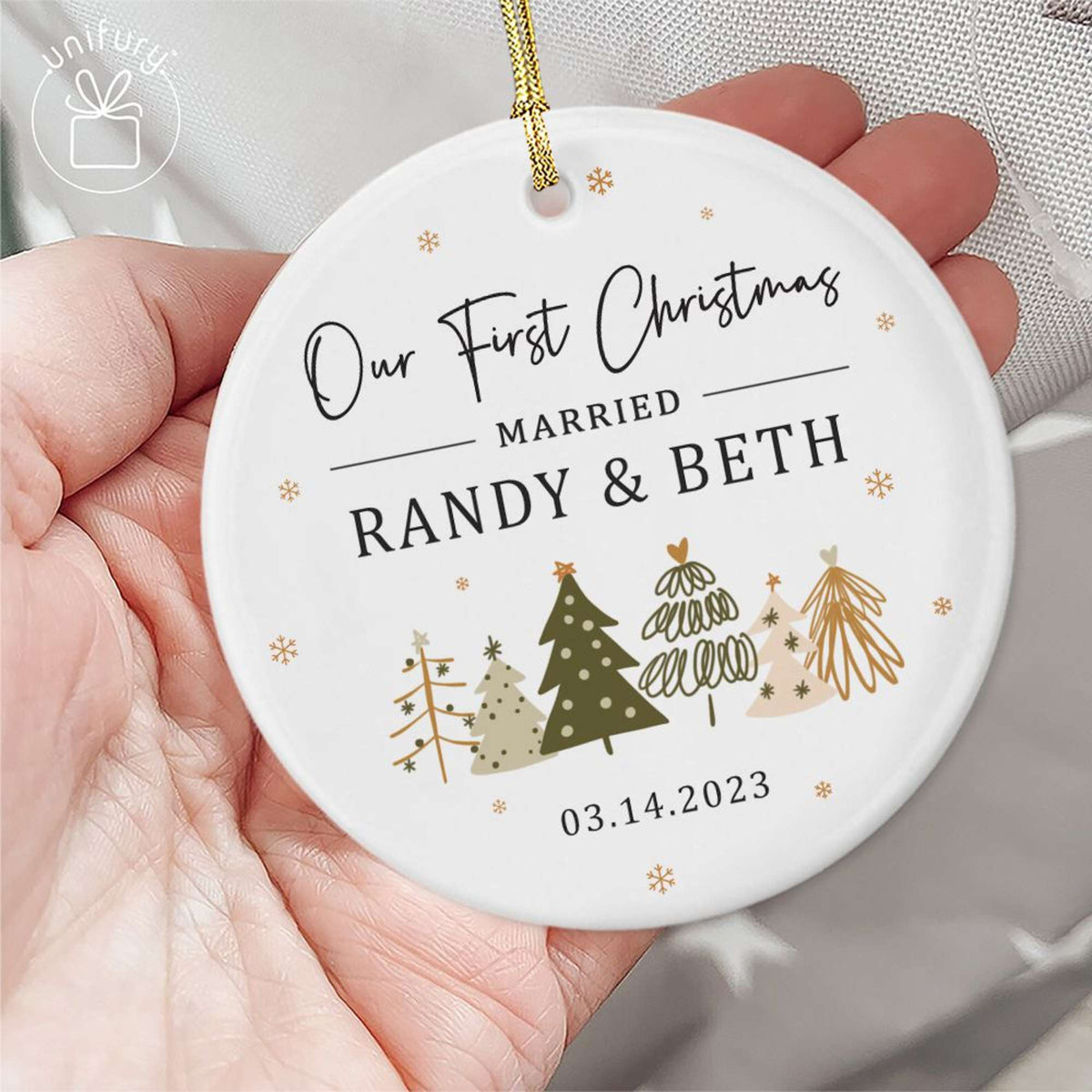 First Christmas Married Basic Color Ceramic Circle Ornament