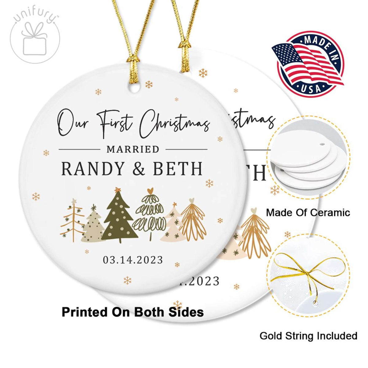 First Christmas Married Basic Color Ceramic Circle Ornament