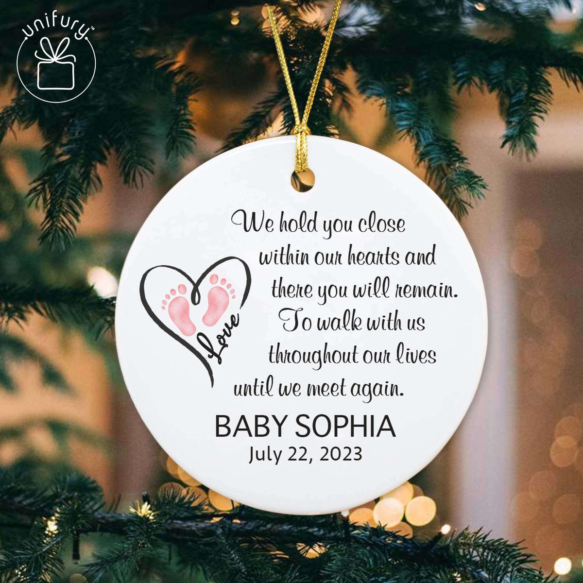 We Hold You Close Foot Print Baby Memorial Ceramic Circle Ornaments