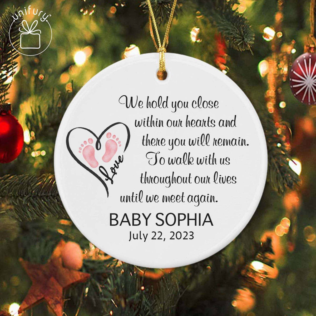 We Hold You Close Foot Print Baby Memorial Ceramic Circle Ornaments