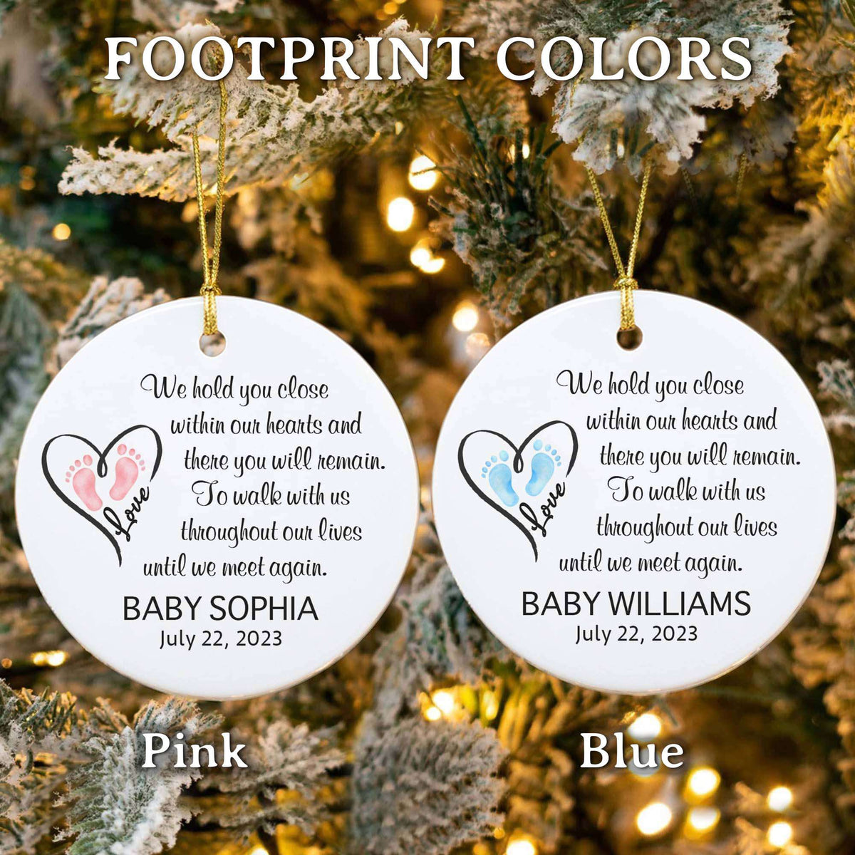 We Hold You Close Foot Print Baby Memorial Ceramic Circle Ornaments