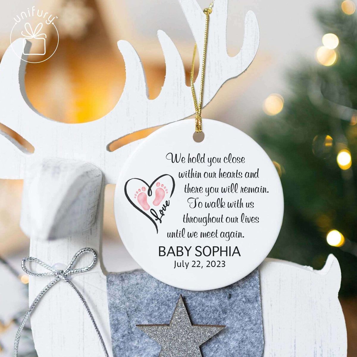 We Hold You Close Foot Print Baby Memorial Ceramic Circle Ornaments