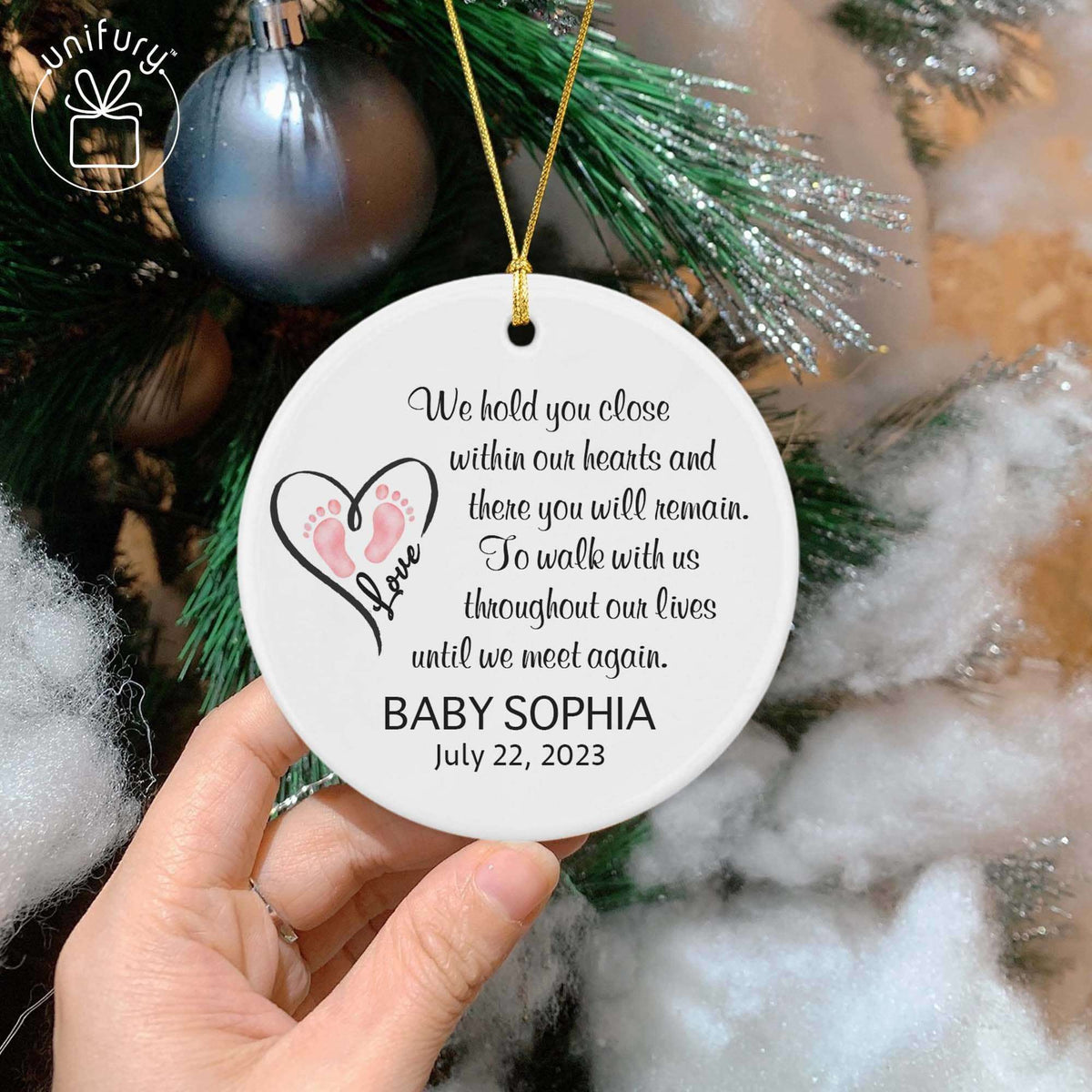 We Hold You Close Foot Print Baby Memorial Ceramic Circle Ornaments