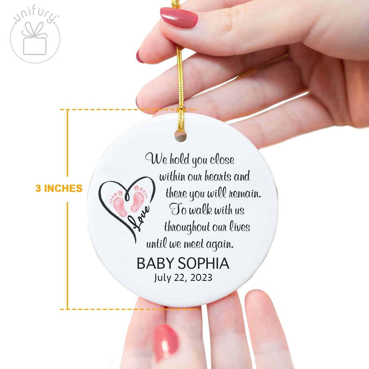 We Hold You Close Foot Print Baby Memorial Ceramic Circle Ornaments