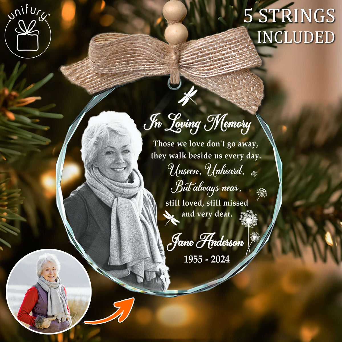 Those We Love Don't Go Away Memorial Glass Ornament