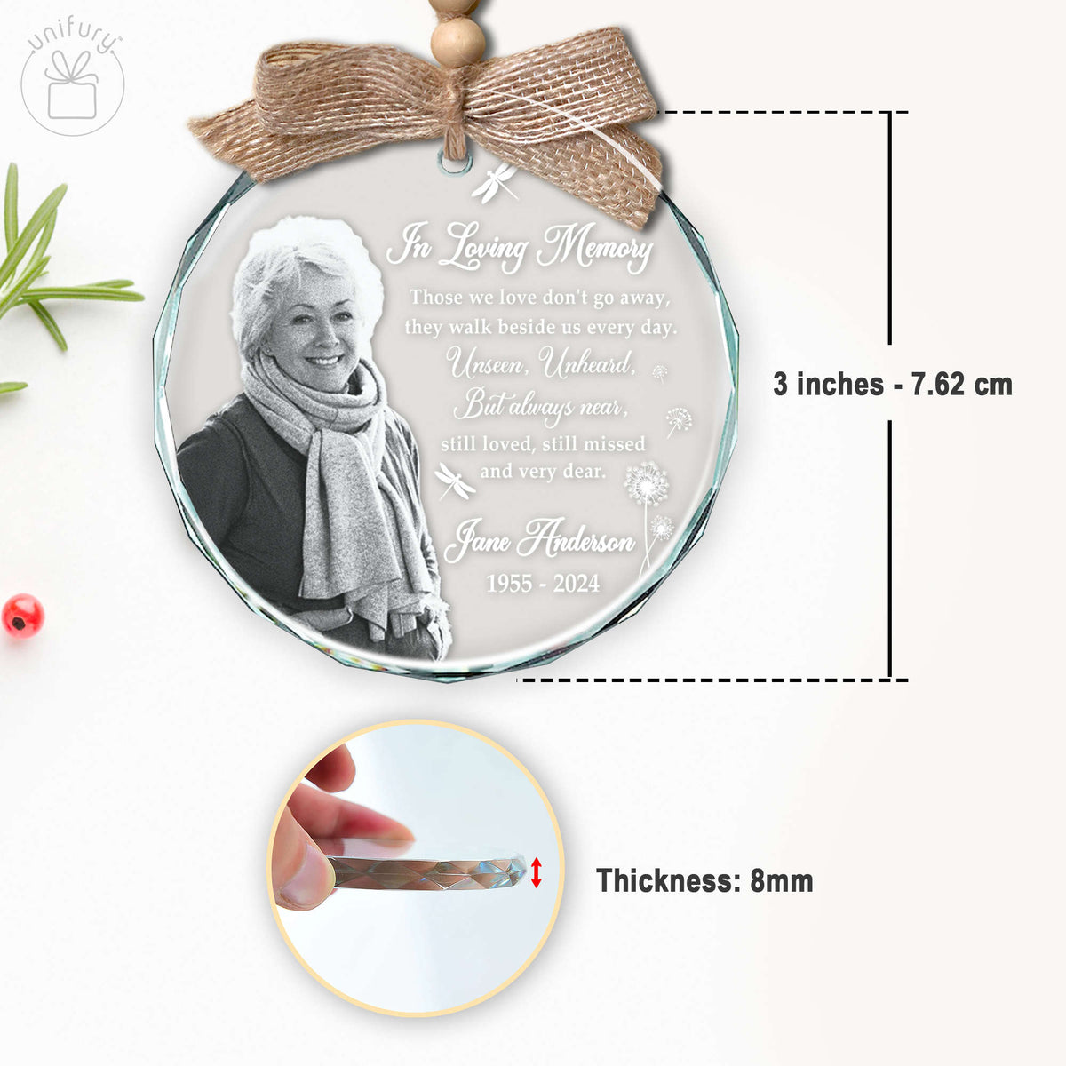 Those We Love Don't Go Away Memorial Glass Ornament