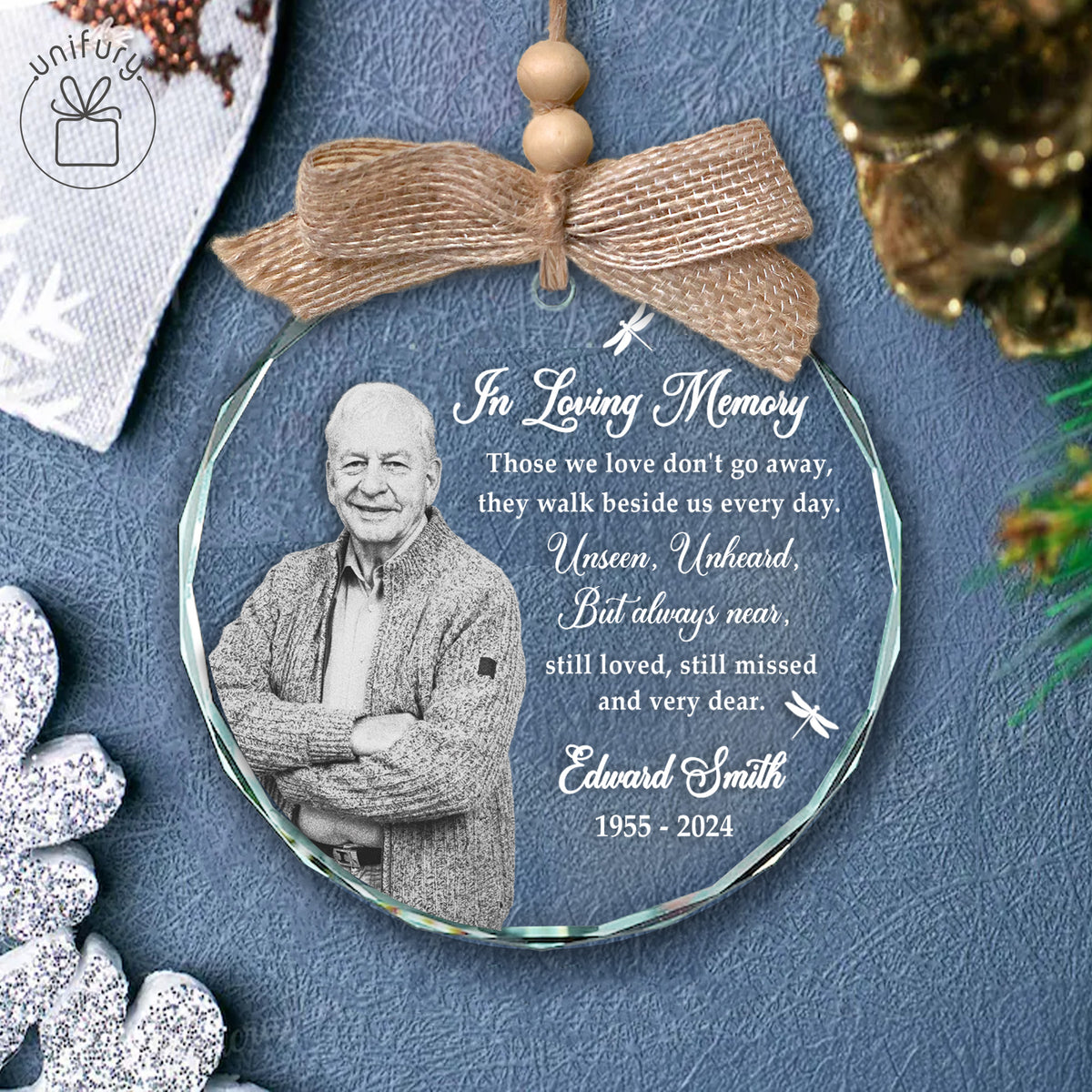 Those We Love Don't Go Away Memorial Glass Ornament