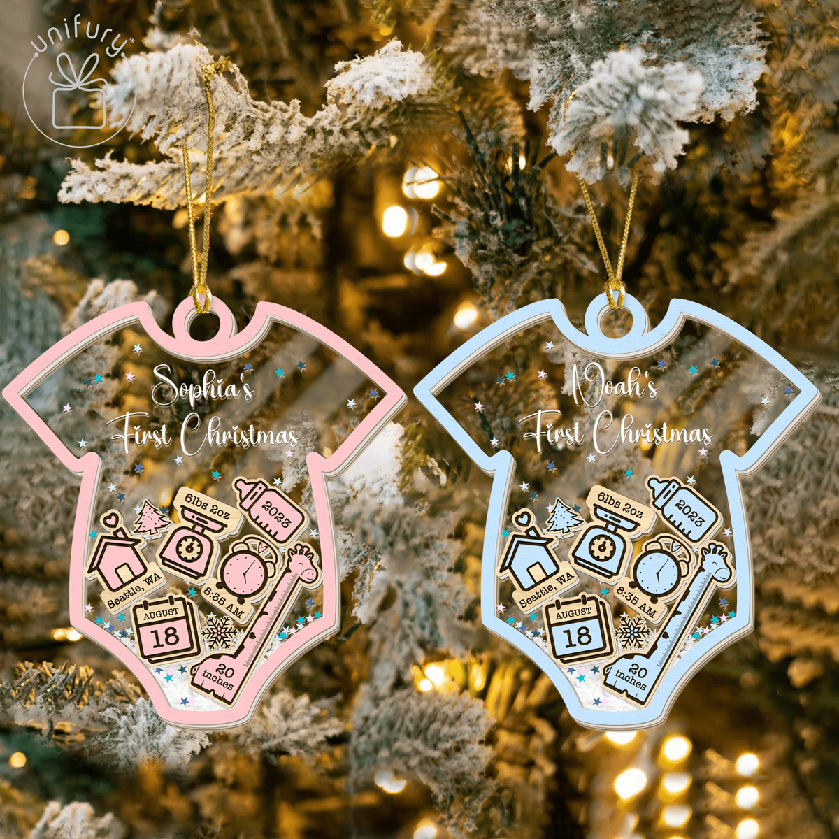 4D Shake Baby 1st Christmas 3 Layered Shaker Ornament