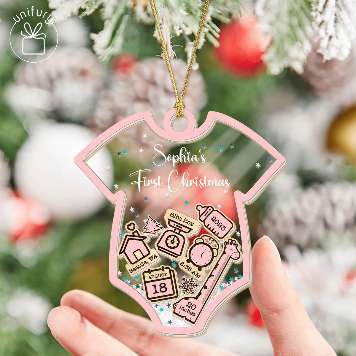 4D Shake Baby 1st Christmas 3 Layered Shaker Ornament