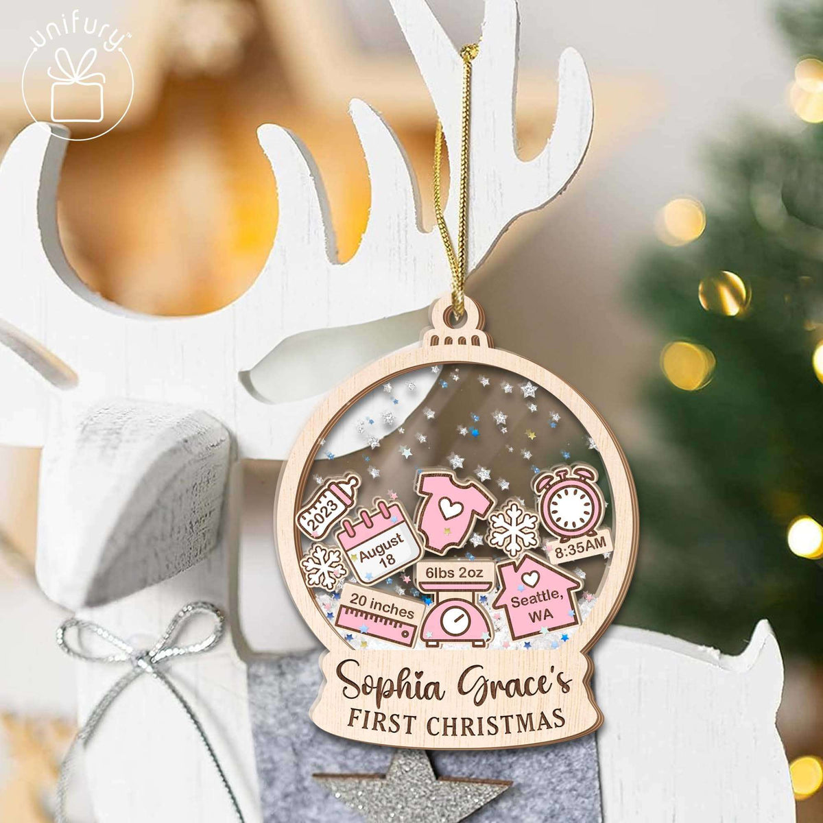 4D Shake Ornament First Baby Christmas 5 Layered Shaker Ornament
