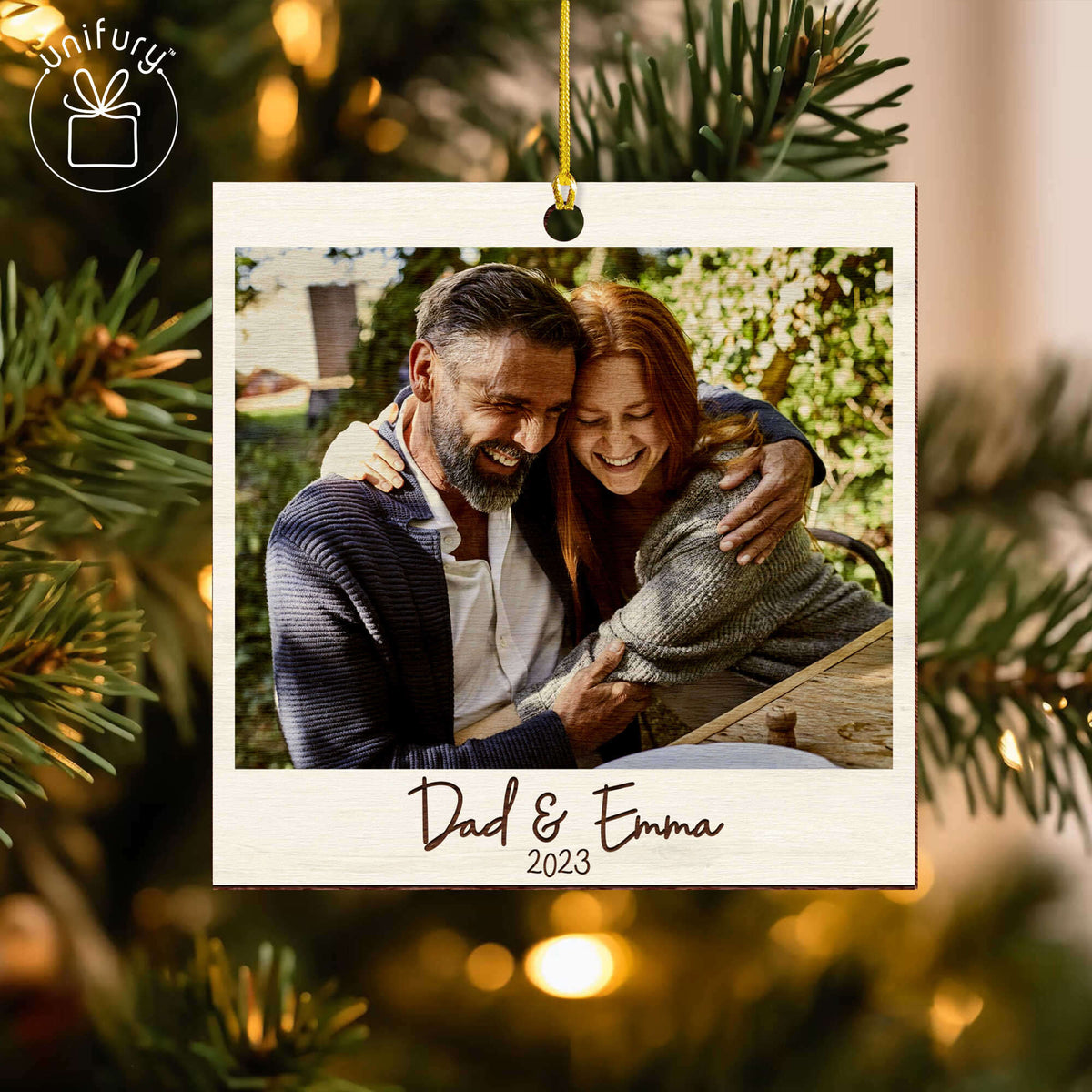 Personalized Family Christmas Photo Polaroid Wooden Ornament