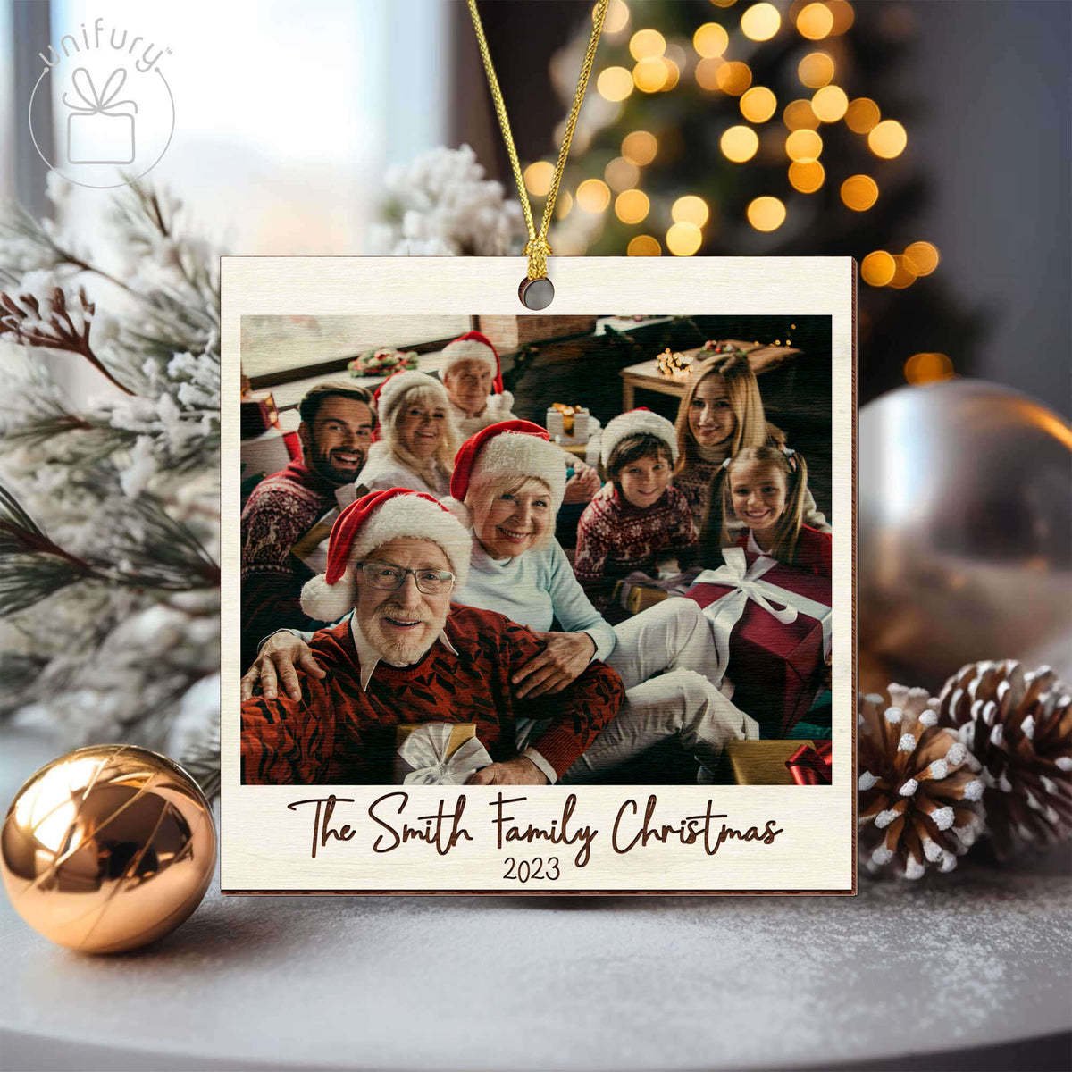 Personalized Family Christmas Photo Polaroid Wooden Ornament