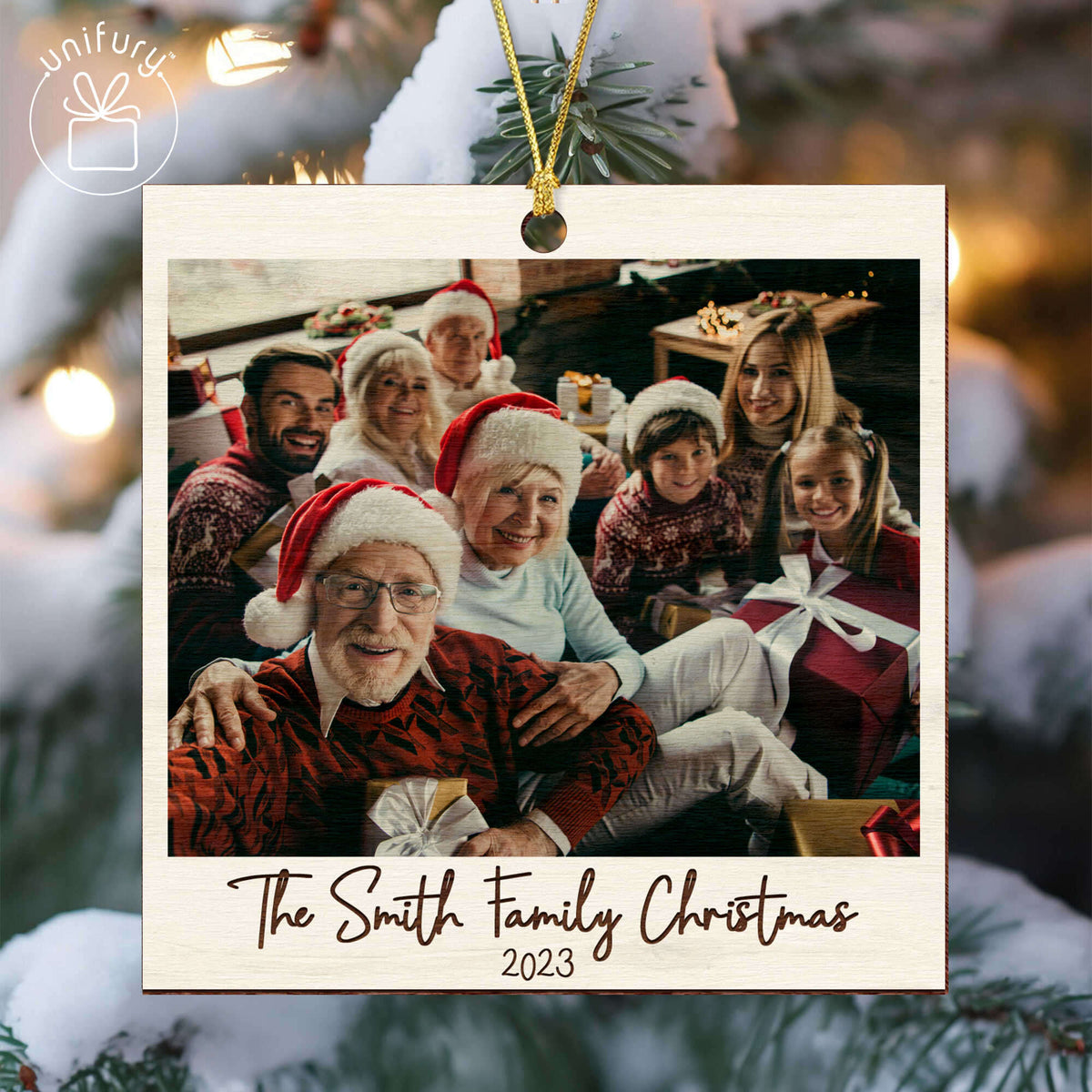 Personalized Family Christmas Photo Polaroid Wooden Ornament
