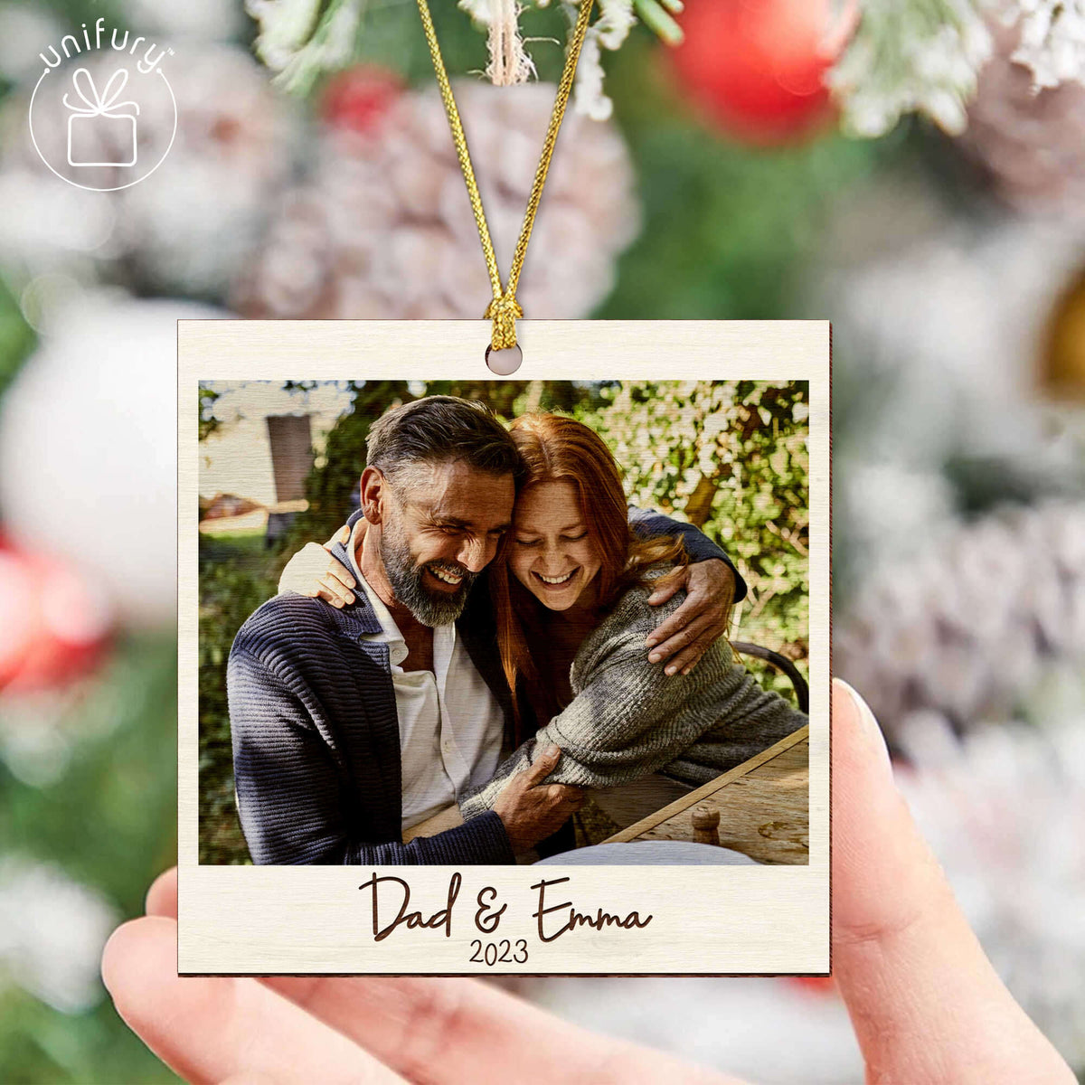 Personalized Family Christmas Photo Polaroid Wooden Ornament
