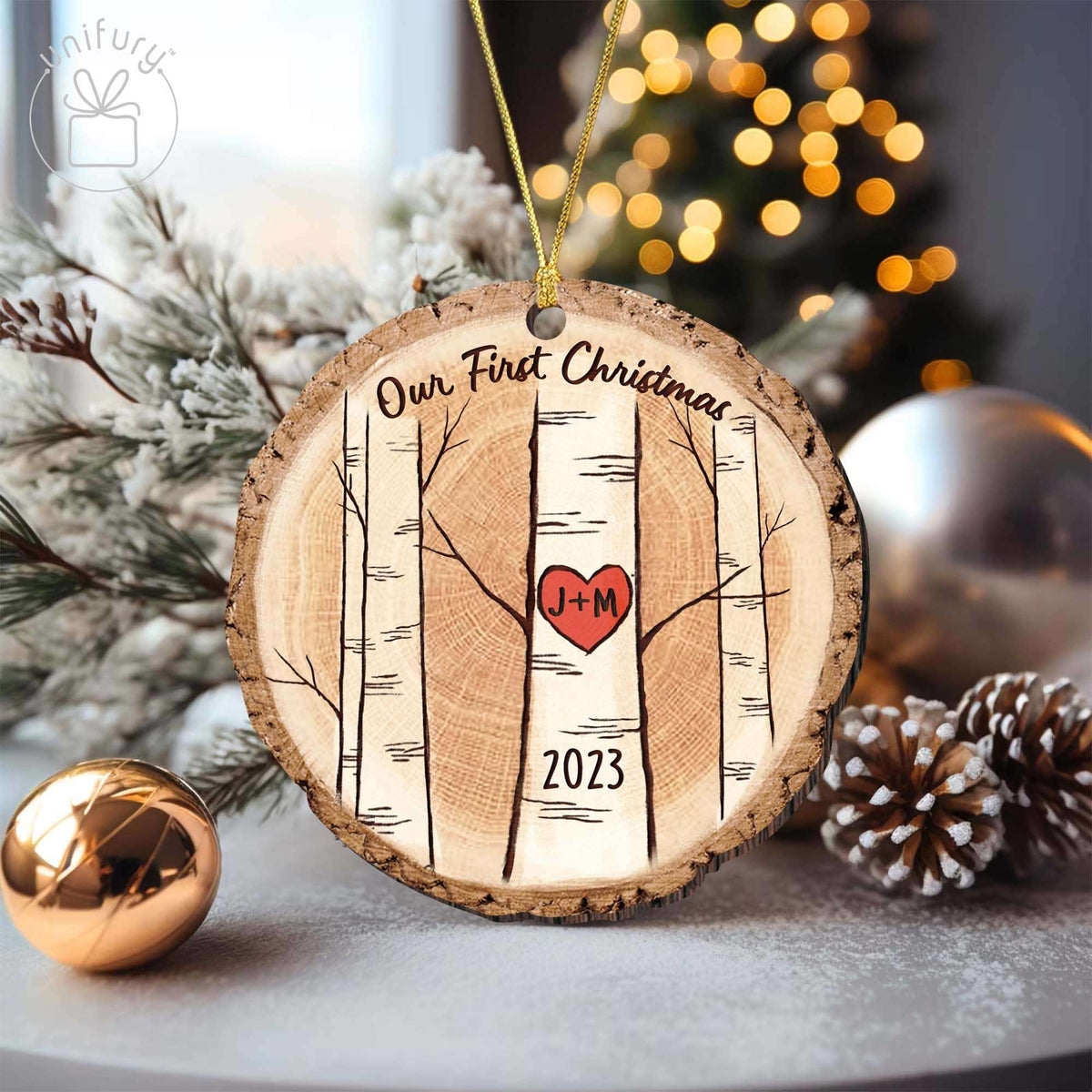 Initials Tree Wooden Ornament First Christmas Married