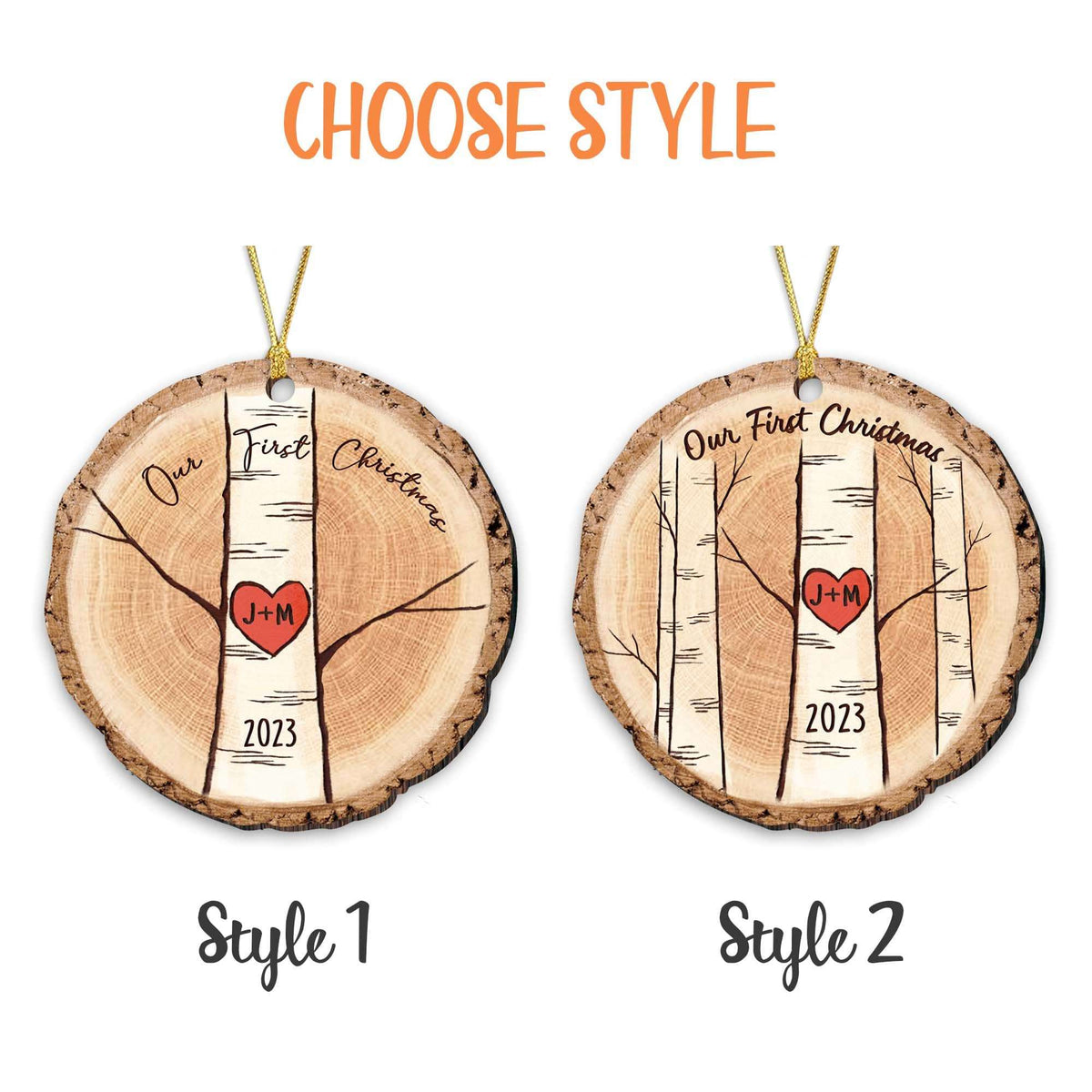 Initials Tree Wooden Ornament First Christmas Married