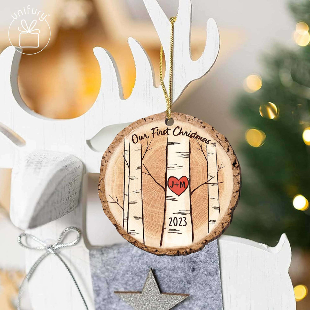 Initials Tree Wooden Ornament First Christmas Married