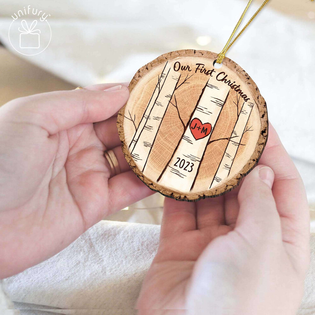 Initials Tree Wooden Ornament First Christmas Married