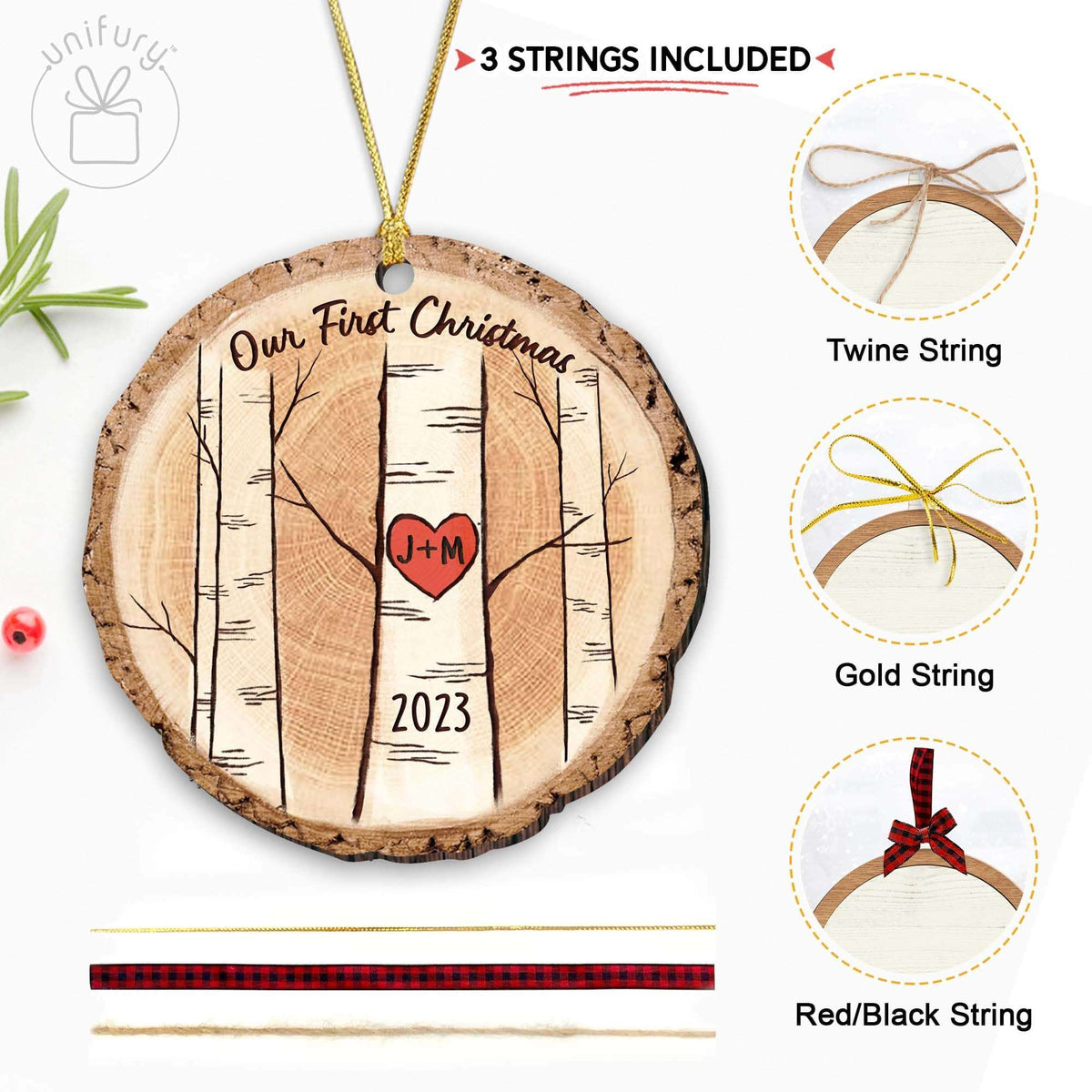 Initials Tree Wooden Ornament First Christmas Married