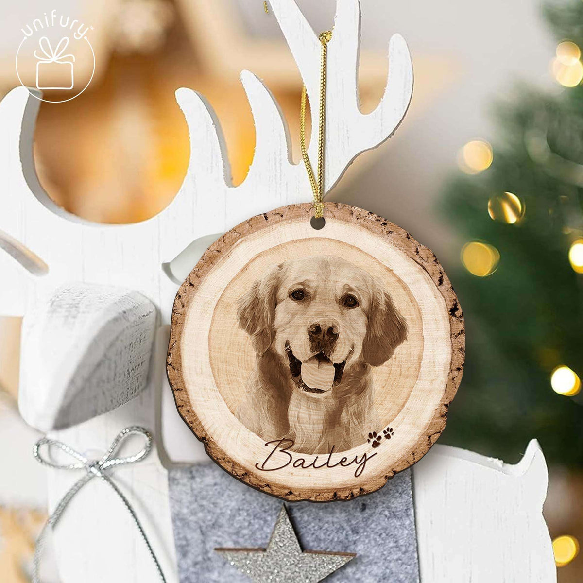 Custom Photo Pet's Face Dog Lovers Wooden Ornament