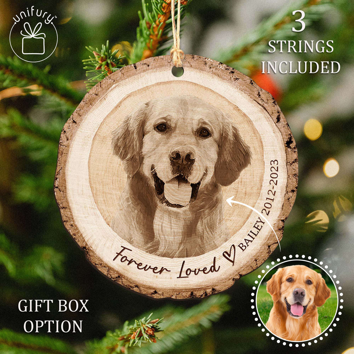 Personalized Pet's Face Photo Christmas Dog Lovers Wooden Ornament