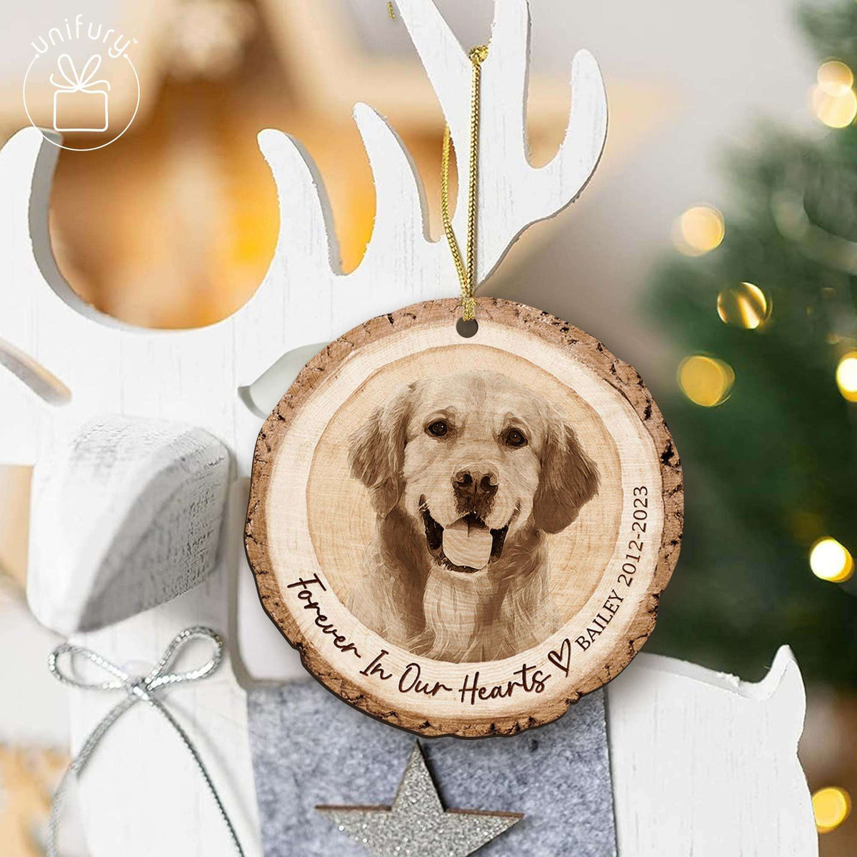 Personalized Pet's Face Photo Christmas Dog Lovers Wooden Ornament