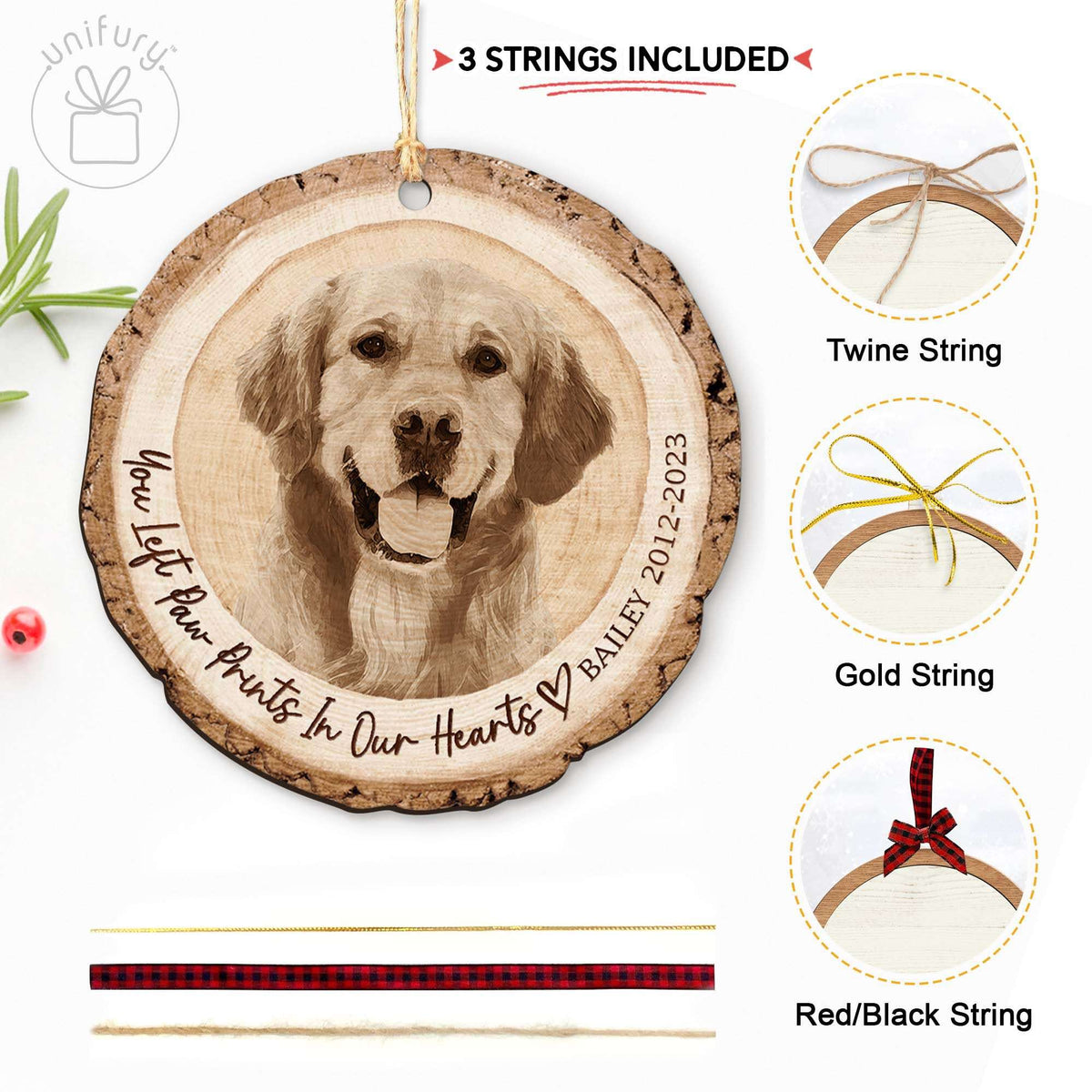 Personalized Pet's Face Photo Christmas Dog Lovers Wooden Ornament