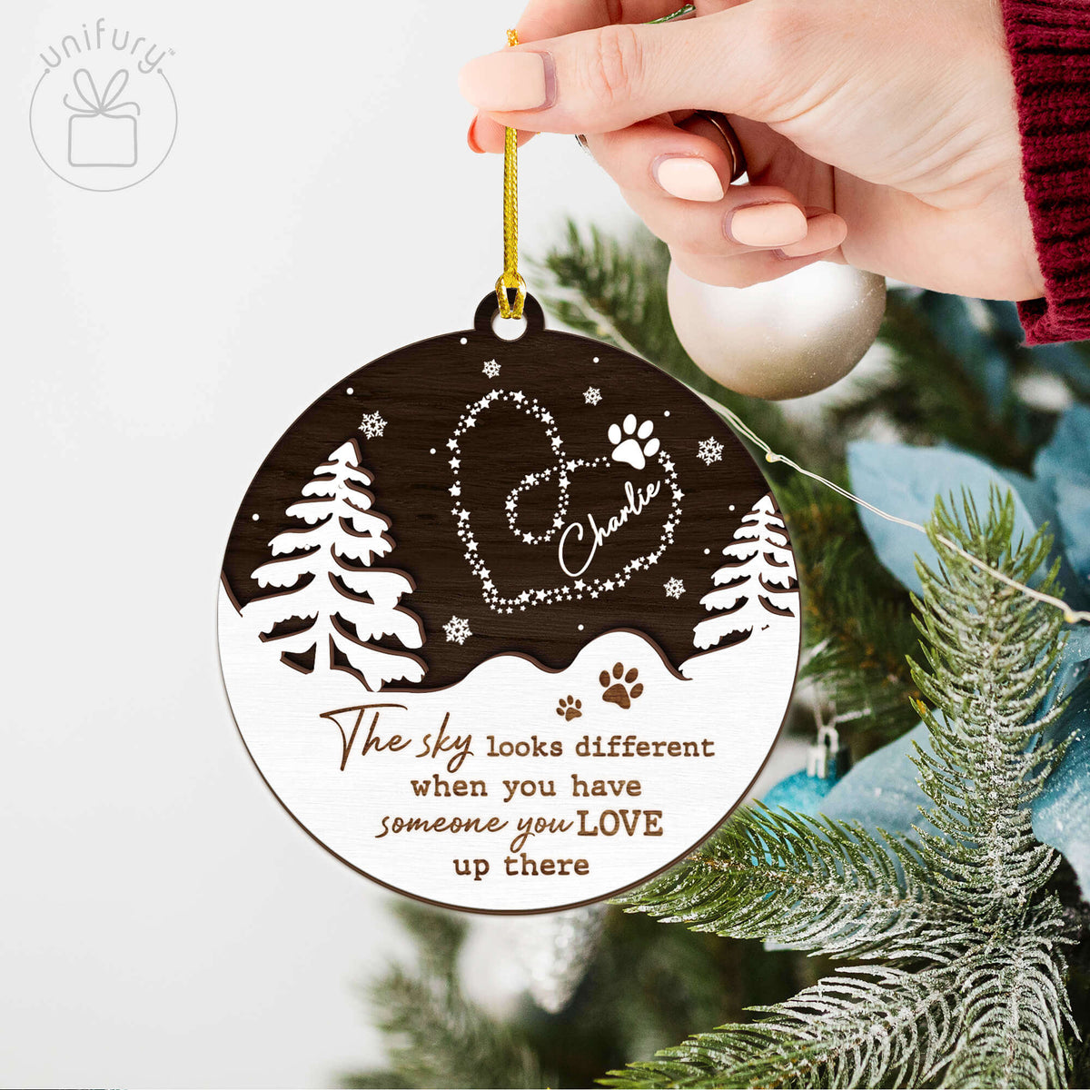 The Sky Looks Different Custom Shape Wooden Ornament Dog Memorial Ornaments