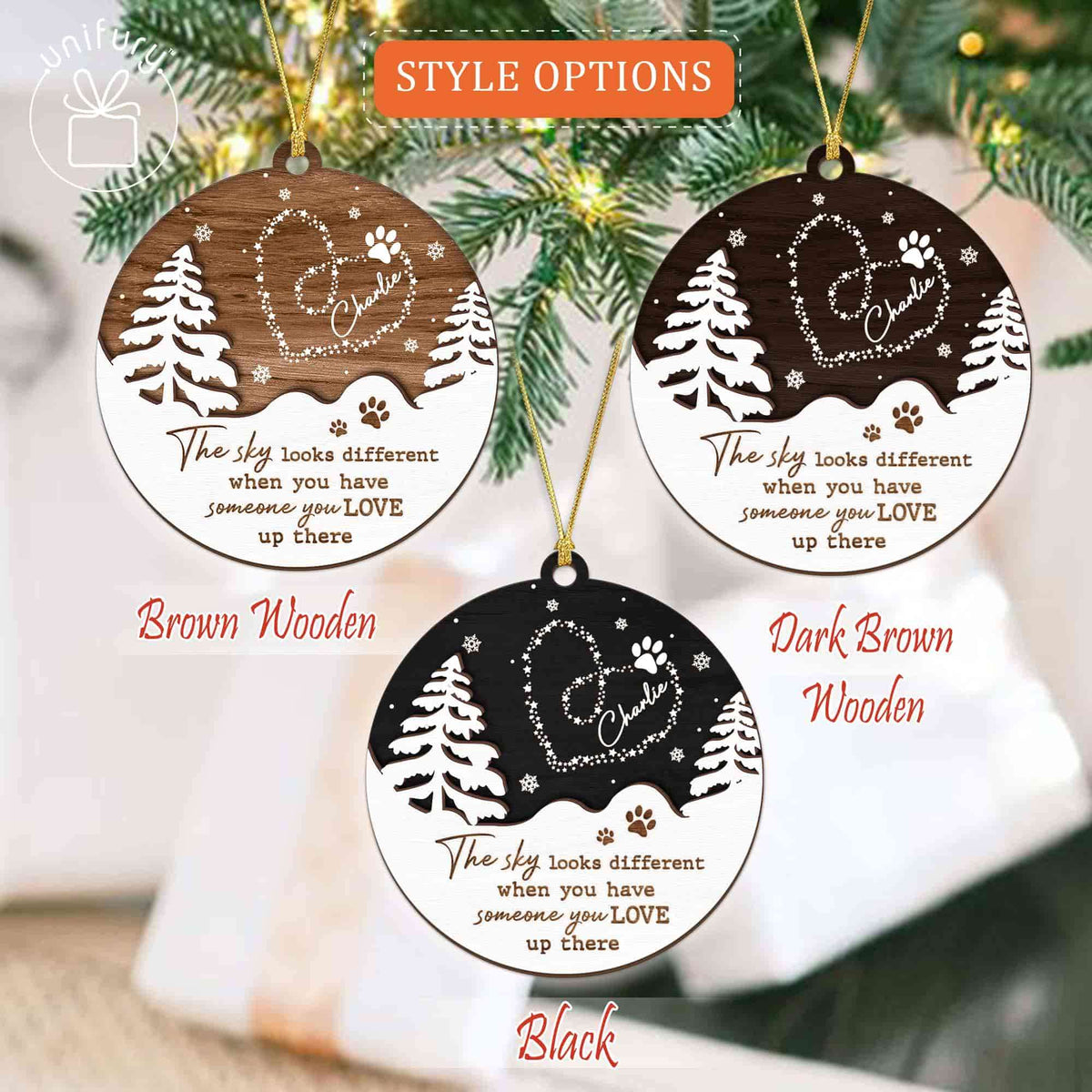 The Sky Looks Different Custom Shape Wooden Ornament Dog Memorial Ornaments