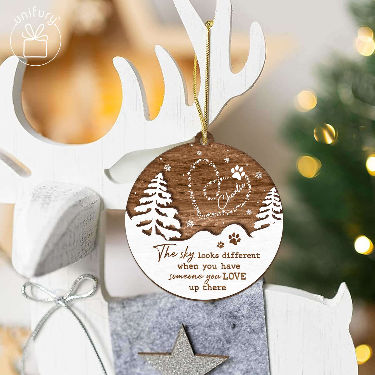 The Sky Looks Different Custom Shape Wooden Ornament Dog Memorial Ornaments
