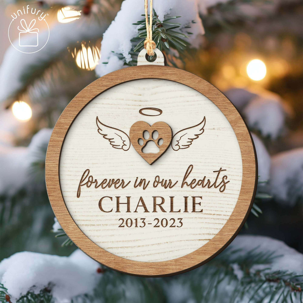 Custom Dog Forever Loved Angel Wings Wooden Ornament