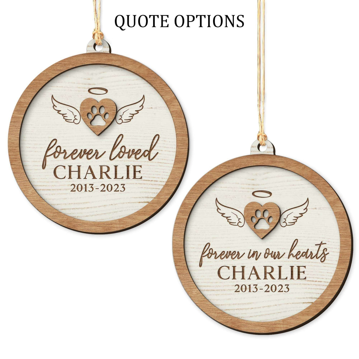 Custom Dog Forever Loved Angel Wings Wooden Ornament