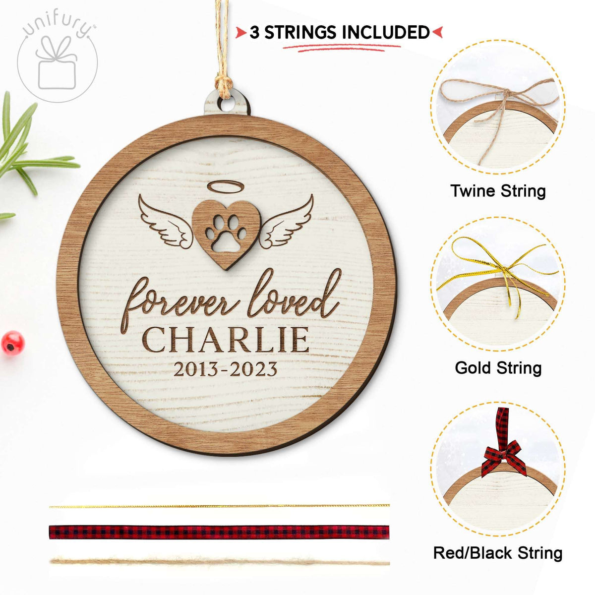Custom Dog Forever Loved Angel Wings Wooden Ornament