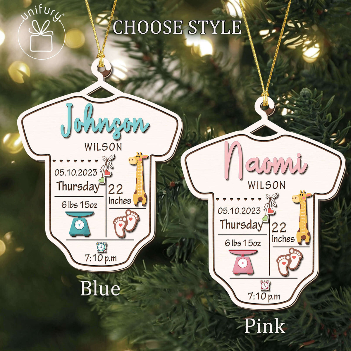 Personalized Newborn Birth Stats Wooden Ornament