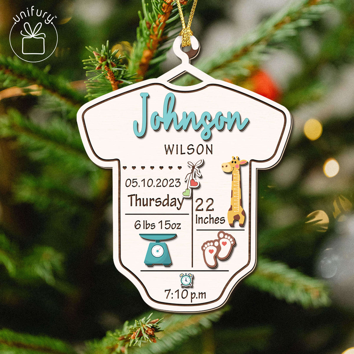 Personalized Newborn Birth Stats Wooden Ornament