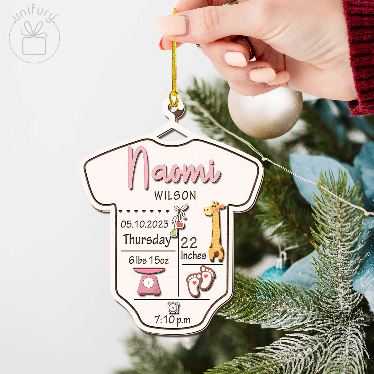 Personalized Newborn Birth Stats Wooden Ornament