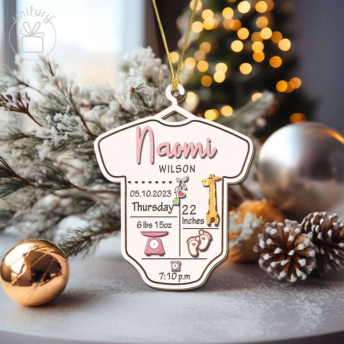 Personalized Newborn Birth Stats Wooden Ornament