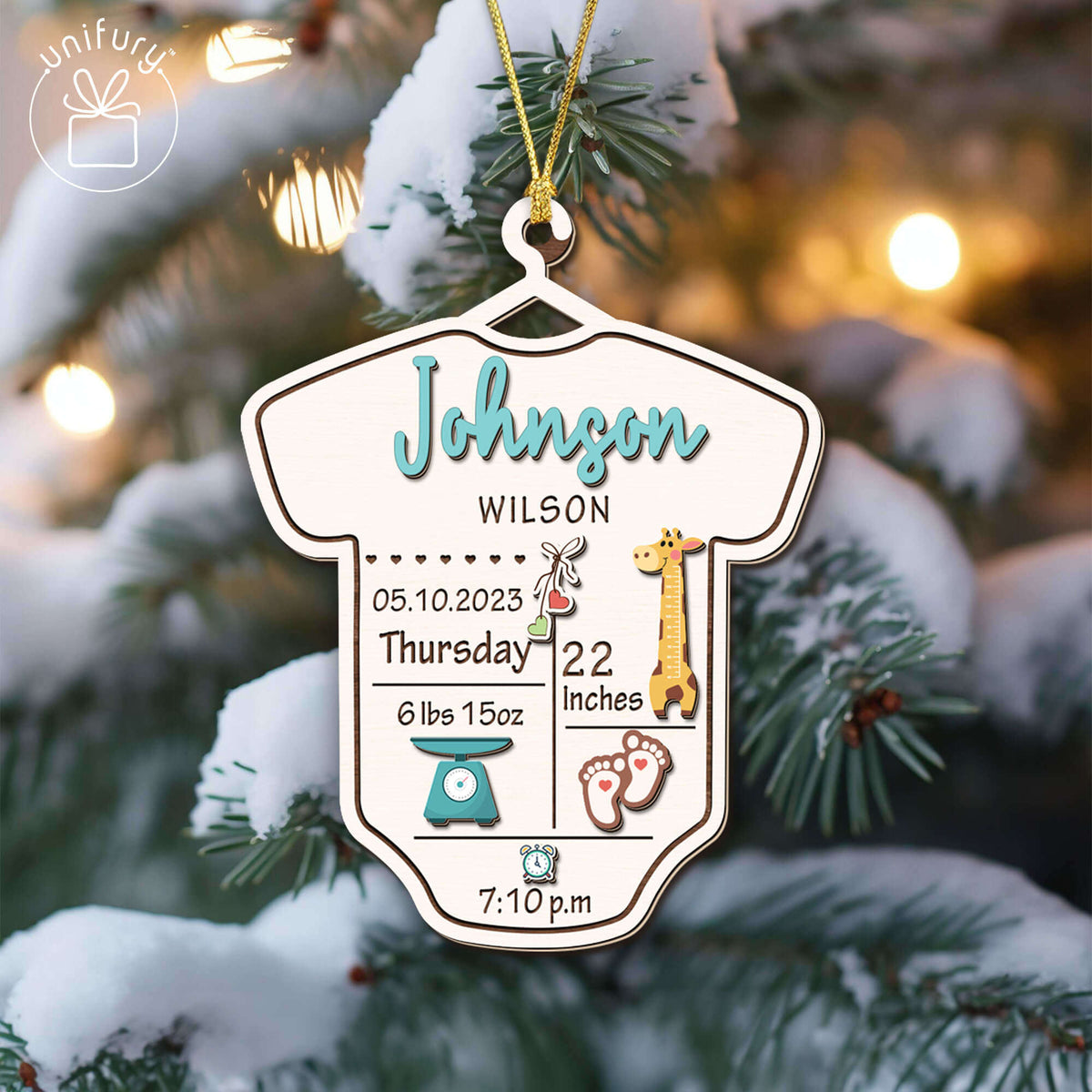 Personalized Newborn Birth Stats Wooden Ornament