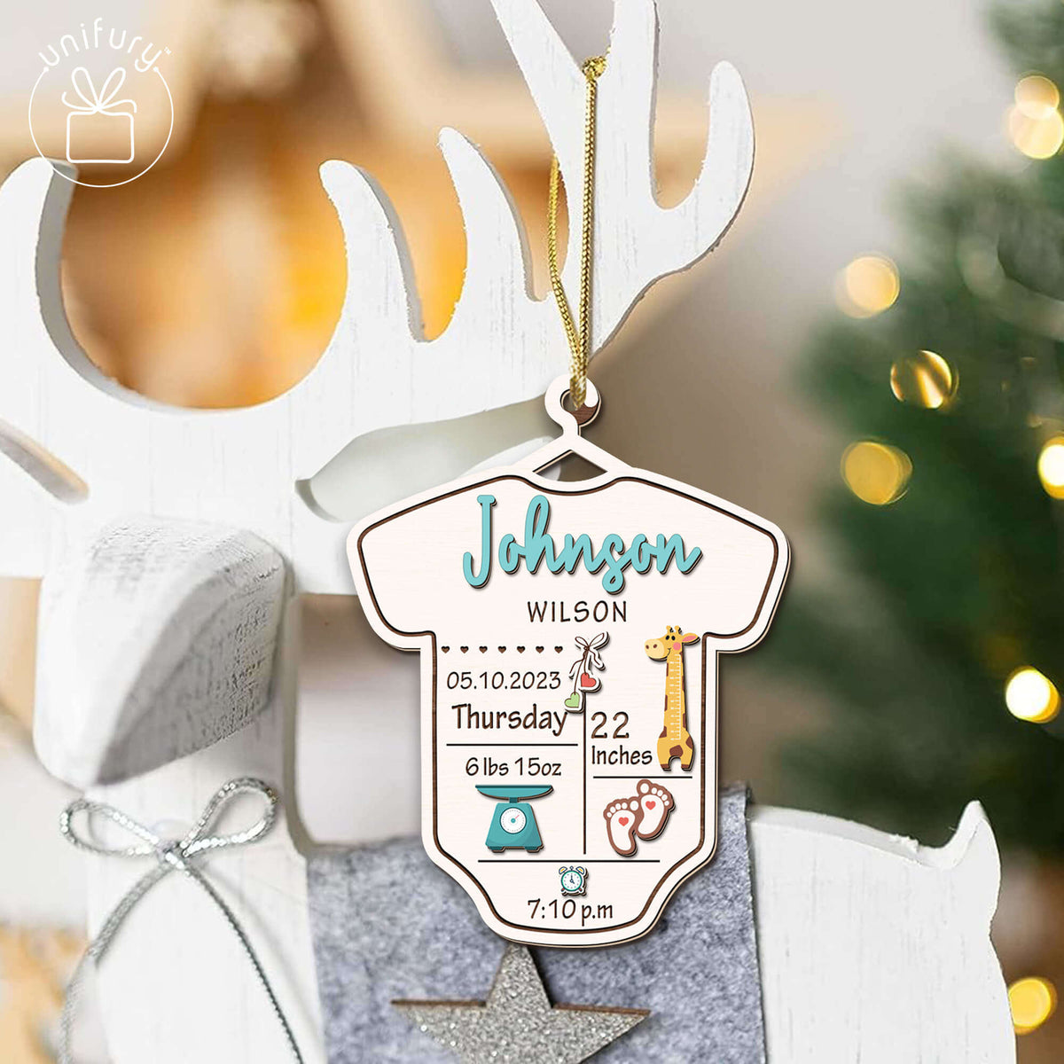 Personalized Newborn Birth Stats Wooden Ornament