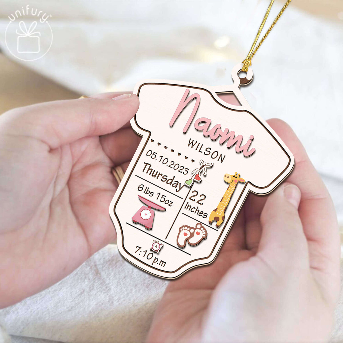 Personalized Newborn Birth Stats Wooden Ornament