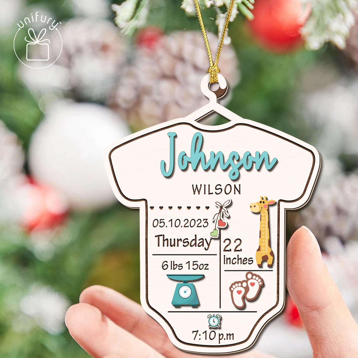 Personalized Newborn Birth Stats Wooden Ornament