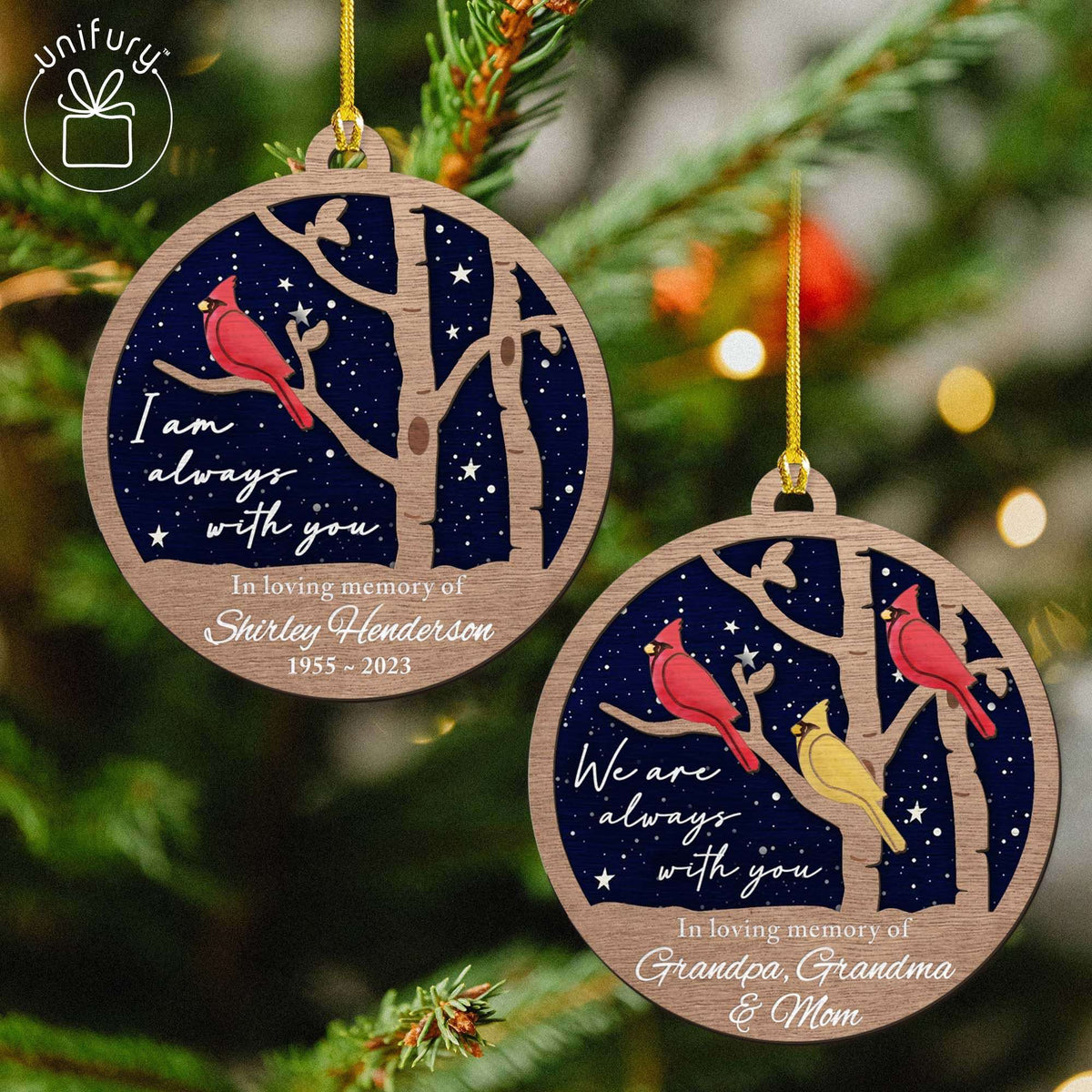 Personalized Night Sky Memorial Cardinal Customized Wooden Ornaments