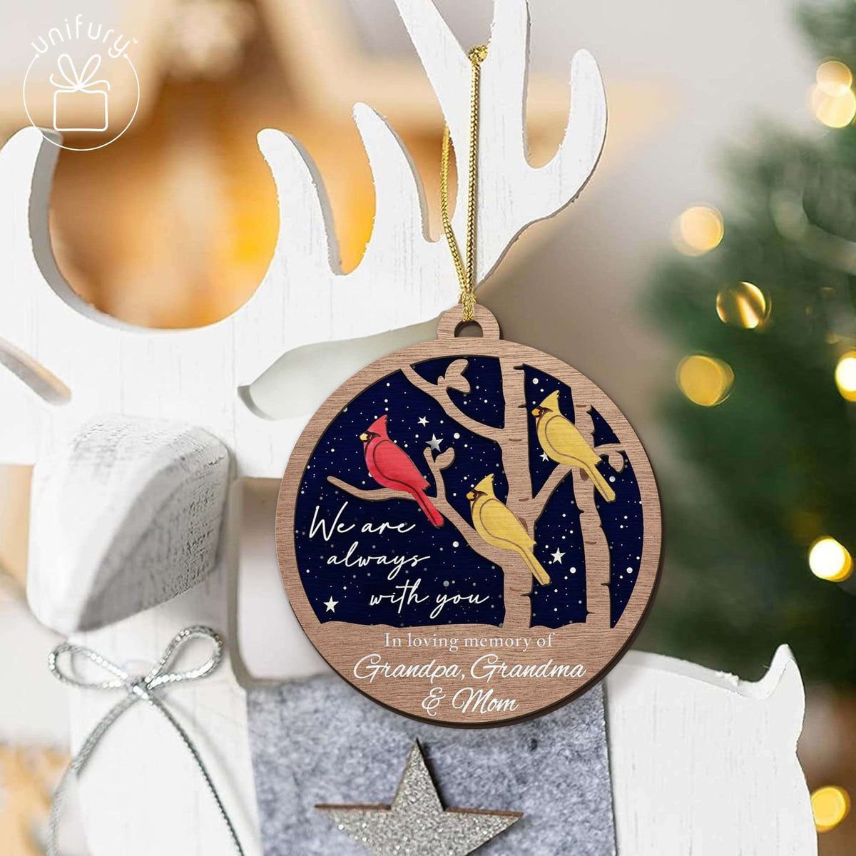Personalized Night Sky Memorial Cardinal Customized Wooden Ornaments