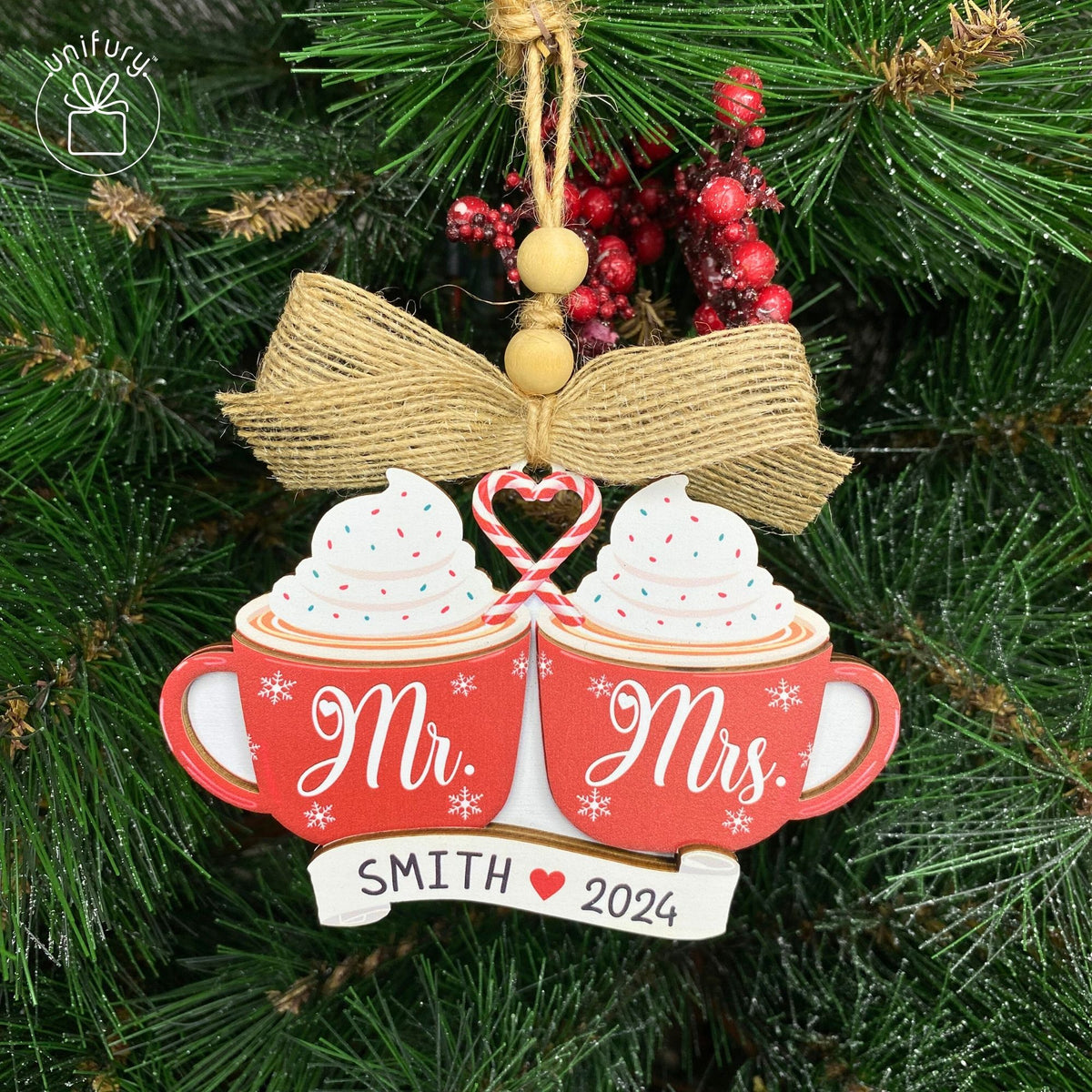Custom Mr & Mrs Hot Cocoa Wedding Wooden Ornament