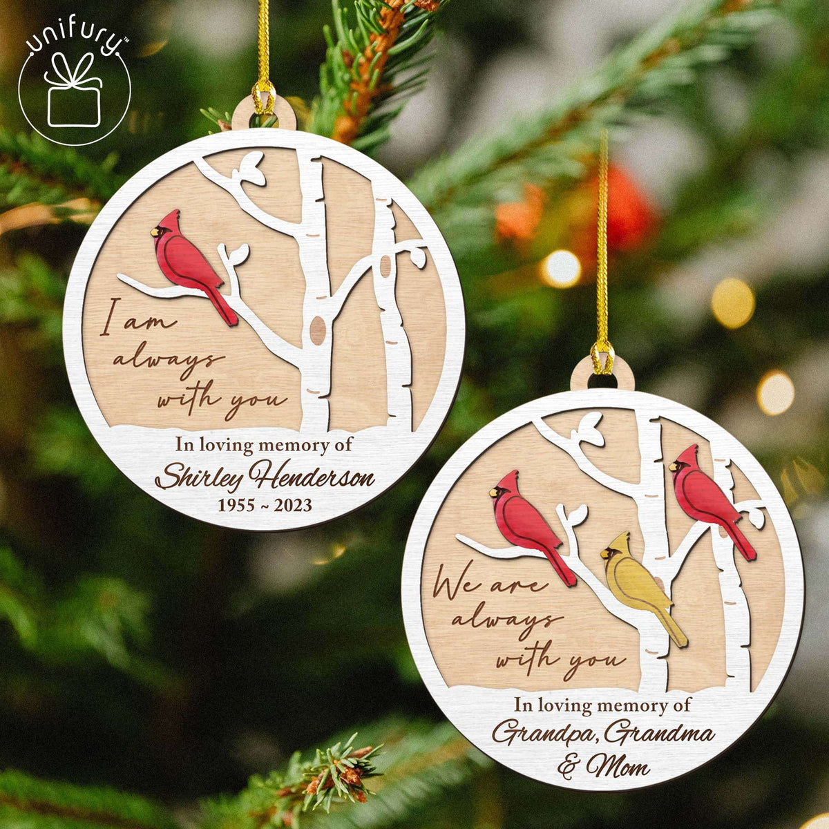 Personalized Always With You Memorial Cardinal Wooden Ornaments