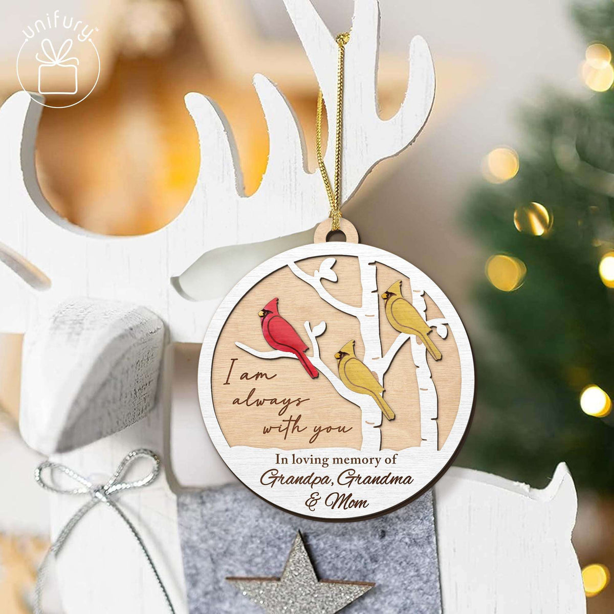 Personalized Always With You Memorial Cardinal Wooden Ornaments