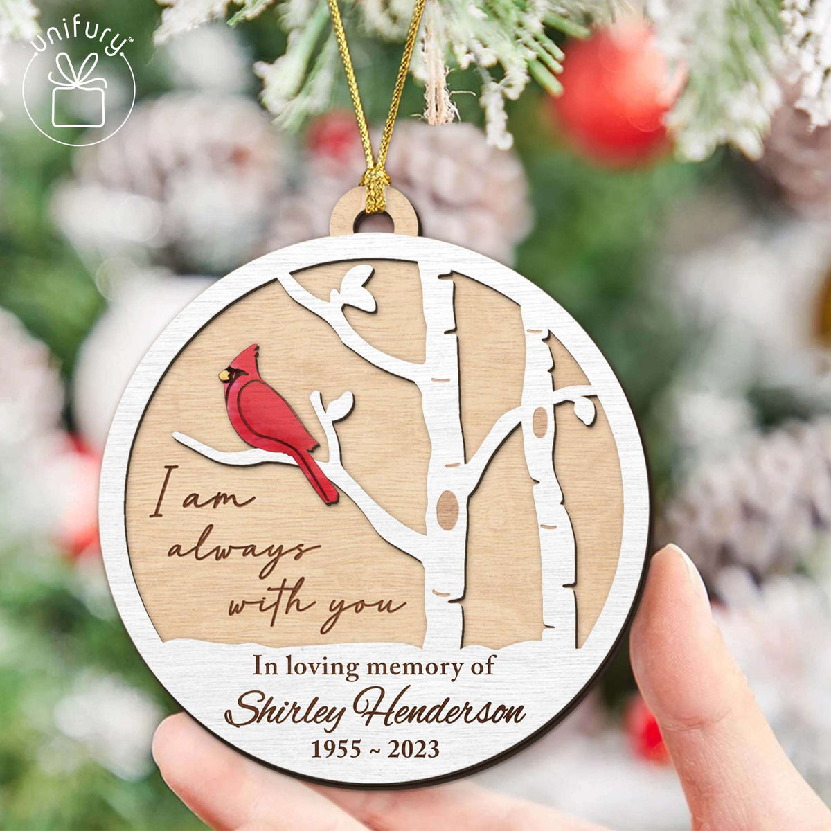 Personalized Always With You Memorial Cardinal Wooden Ornaments