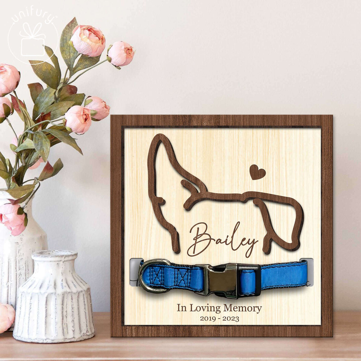 Personalized Ear Line Drawing Memorial Pet Collar Frame