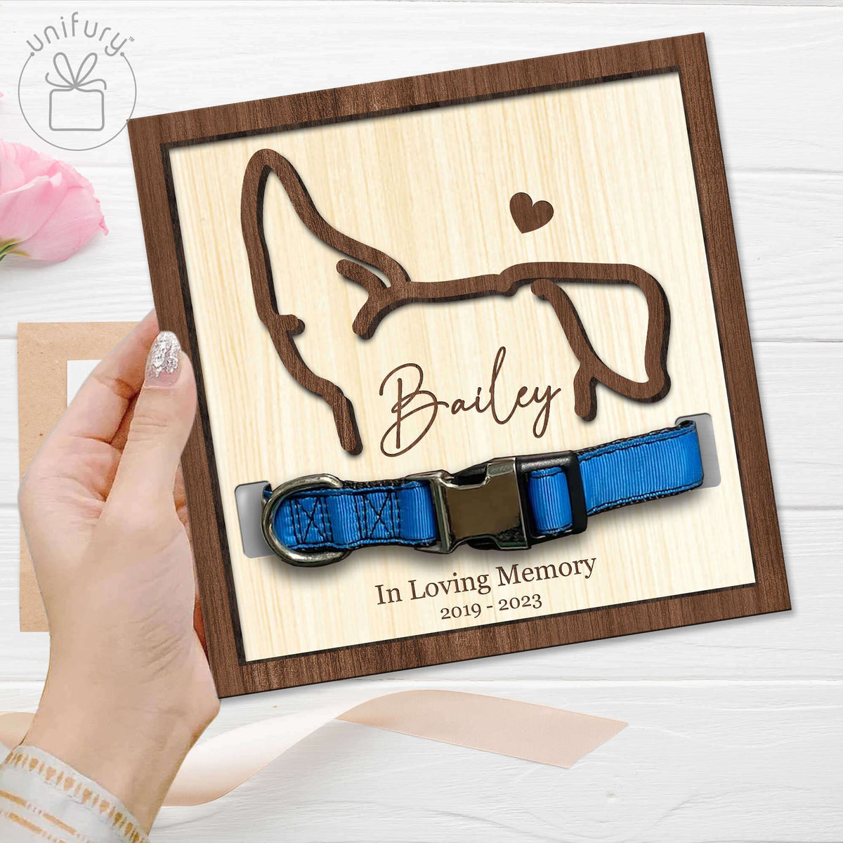 Personalized Ear Line Drawing Memorial Pet Collar Frame