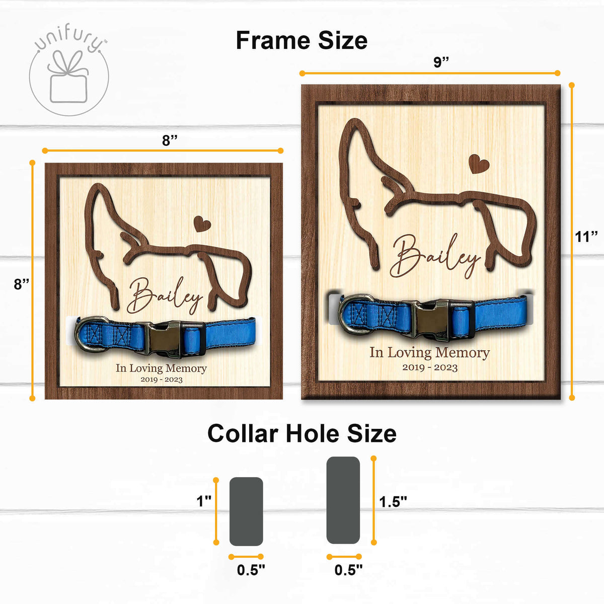 Personalized Ear Line Drawing Memorial Pet Collar Frame